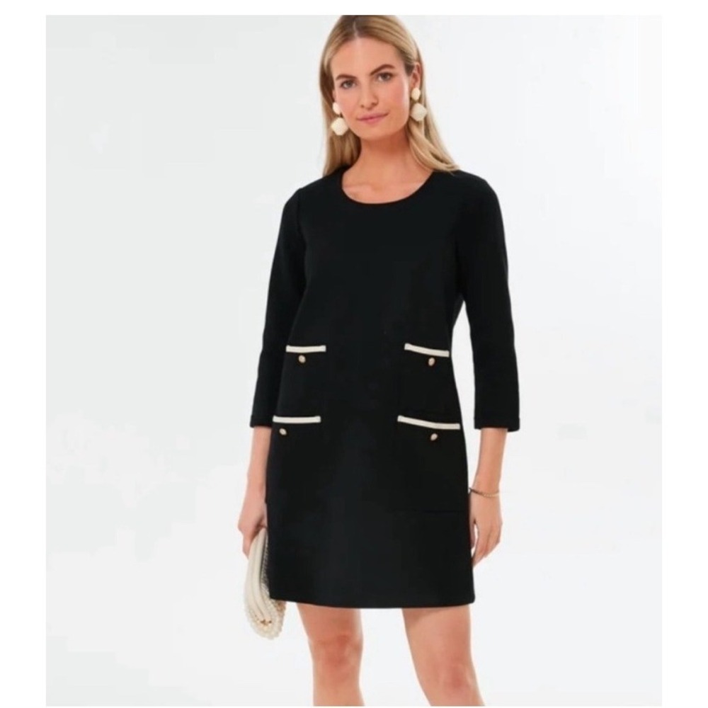 Tuckernuck Black Francoise Mod Mini Dress Gold Button 3/4 Sleeve‎ XS